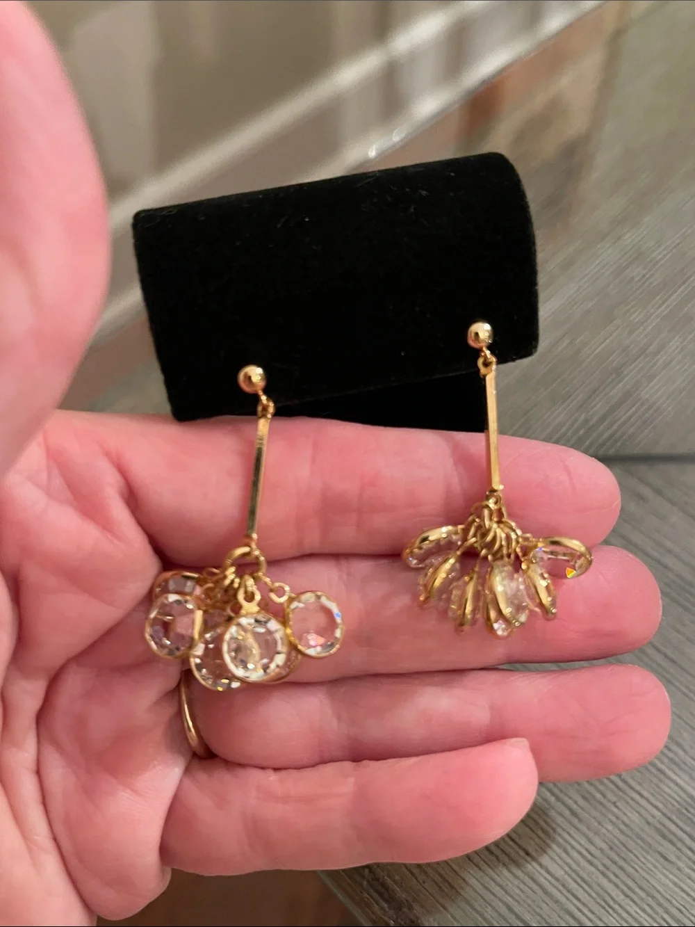 Vintage Savvy by Swarovski gold-tone stick drop earrings w/ clustered crystals
